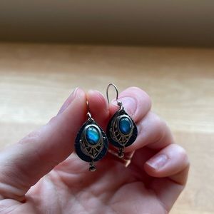 TURQUOISE OPAL STERLING SILVER DANGLING EARRINGS